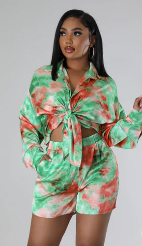 Satin Mint Short Set
