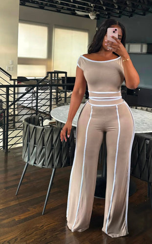 Tan Striped Pant Set
