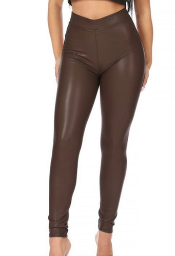 Faux Brown Leather Leggings