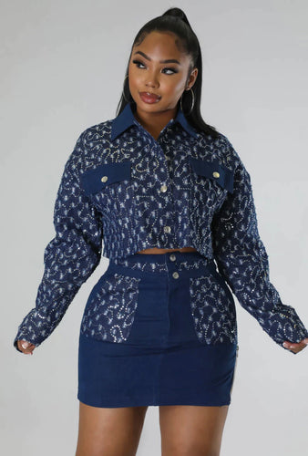 Sequined Detail Jacket and Skirt Set