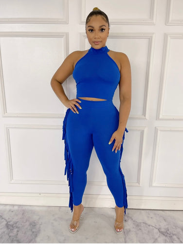 Blue Fringe Pant Set